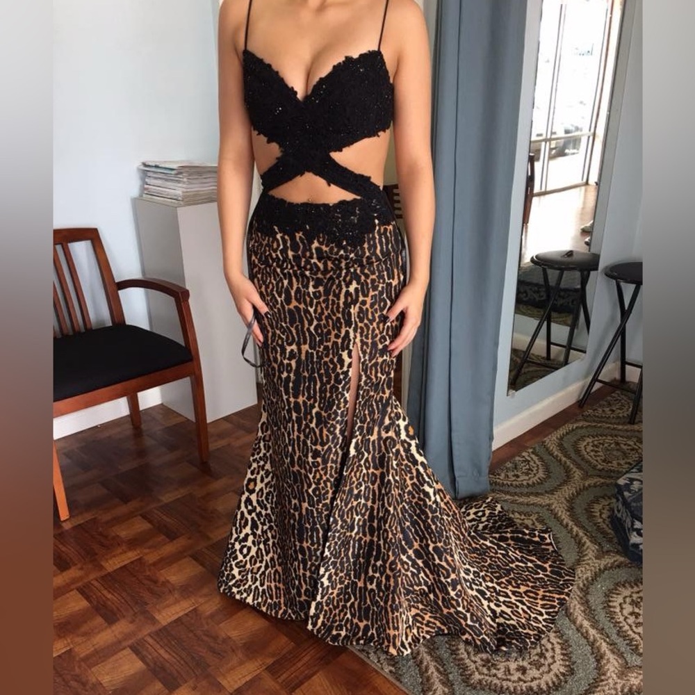 Black cheetah Sherri hill gown worn once